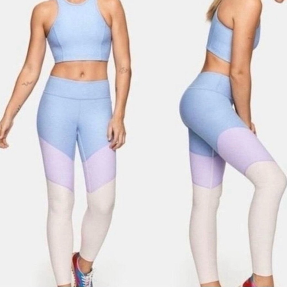 Outdoor Voices Springs Tri-tone Leggings 7/8 Fitness Blue Purple Size Small